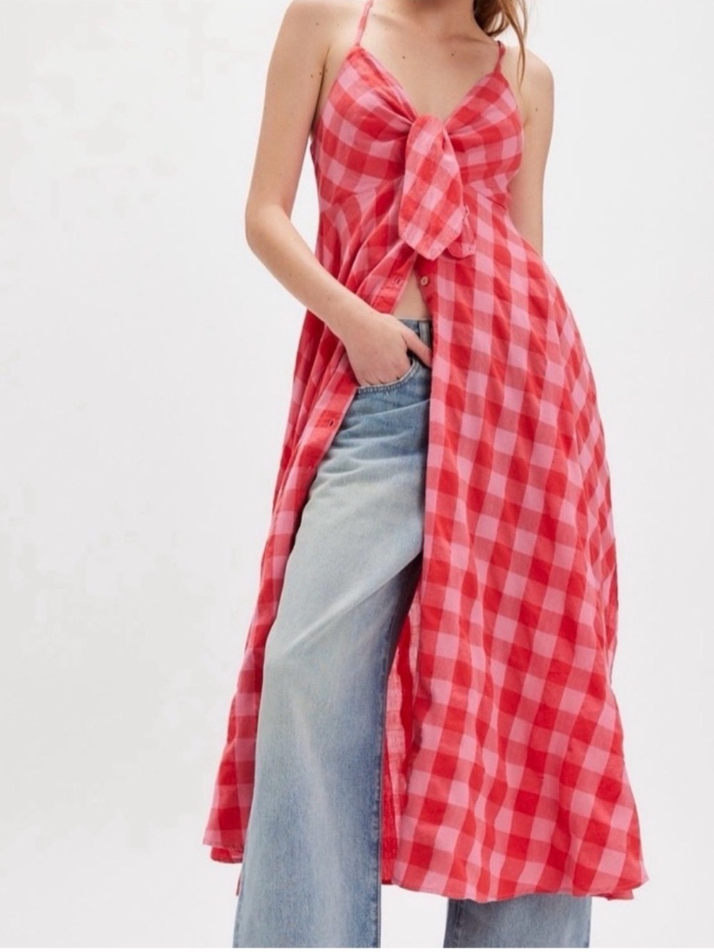 Free People Via Midi Dress Red Combo - Picture 2 of 6